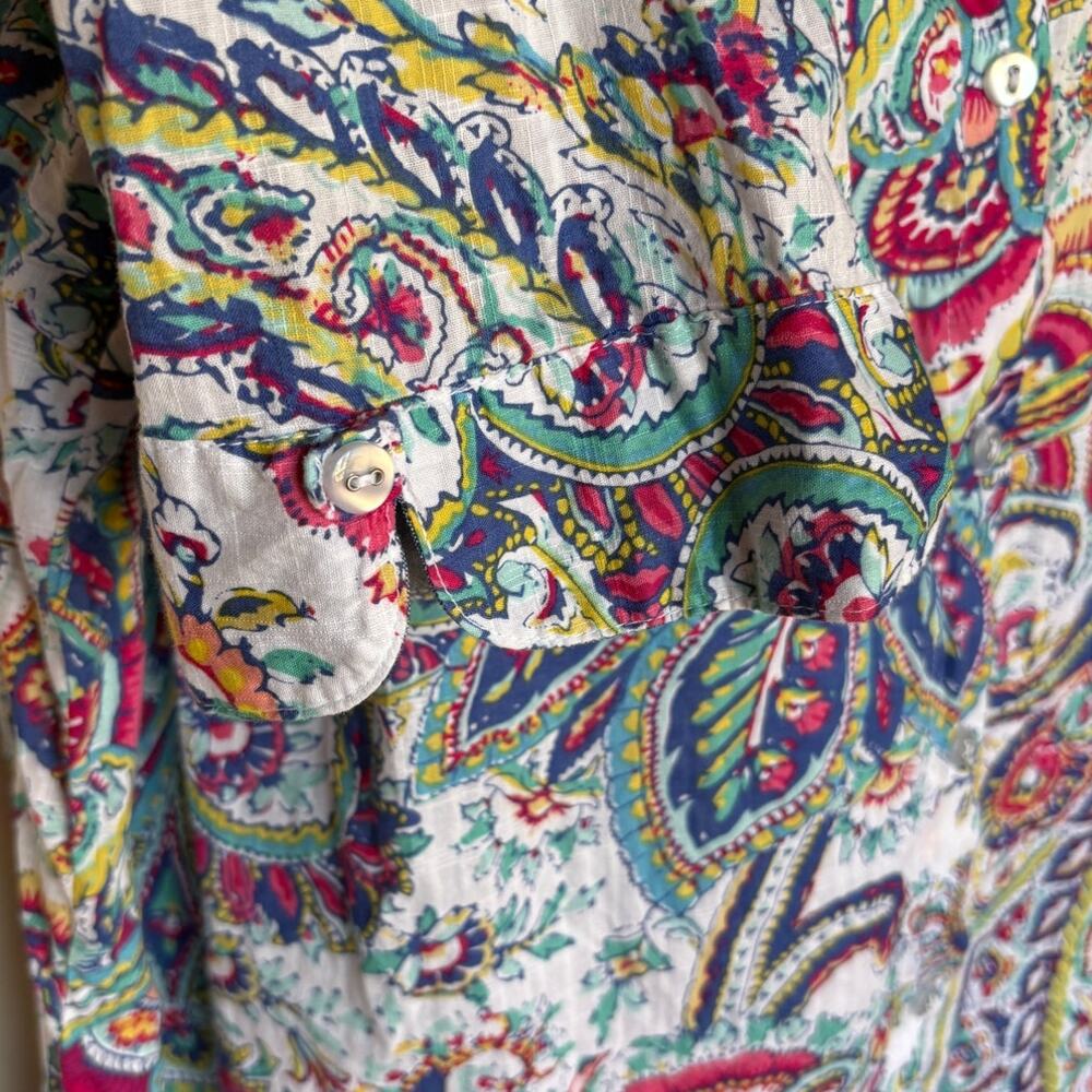 Allison Daley Plus Textured Cotton Paisley Button Up w Chambray Trim size 22W - Picture 8 of 12